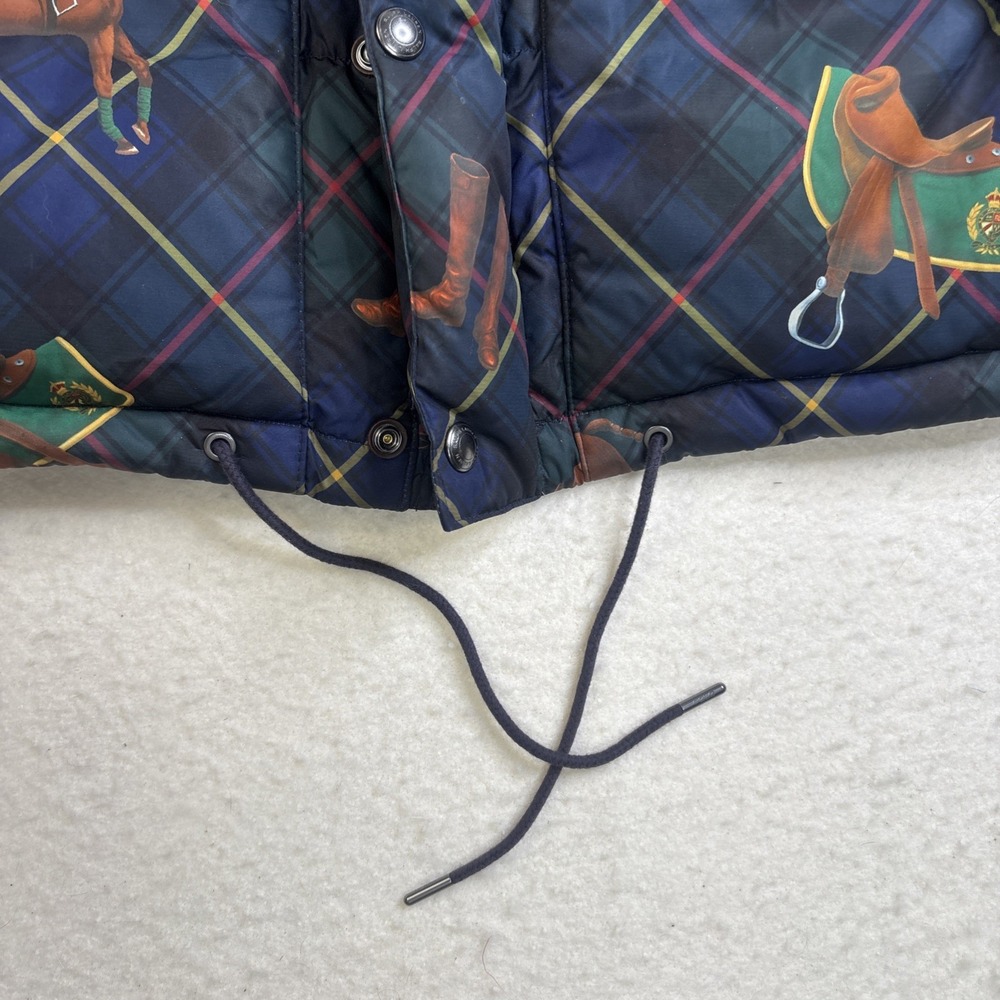 Polo Ralph Lauren Equestrian Horse AOP Puffer Jacket Down Filled Tartan Plaid L - Picture 9 of 16